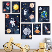 Espaço astronauta foguete planeta lua sol impressão da arte da parede pintura em tela nordic poster fotos parede do bebê crianças quarto decoração casa 2024 - compre barato