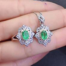 Real Natural Emerald jewelry set Natural Real Emerald 925 sterling silver 1pc pendant,1pc ring 2024 - buy cheap