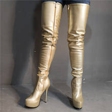 Real Photo Runway Trendy Shoe Woman Overknee Gold Platform High Heels Stiletto Leather Thigh High Crotch Boots Sexy Ladies 2024 - buy cheap