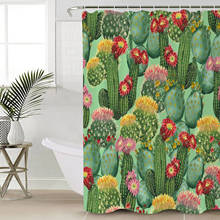 Cortina de ducha con pintura de acuarela para baño, visillo decorativo de tela de poliéster, impermeable, con diseño de Cactus y flores 2024 - compra barato