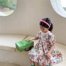 2021 летние платья с короткими рукавами с принтом роз для девочек Хлопковое повседневное свободное платье принцессы для детей 1-6 лет 2024 - купить недорого