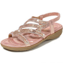 2021 Summer Bohemian Women Sandals Comfortable Wedge Flat Sandals Female Luxury Rhinestones Large Size Beach Women's Shoes New 2024 - buy cheap