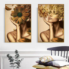 Gold Flowers Modern Nude Woman Oil Painting on Canvas Posters and Prints Cuadros Wall Art Pictures for Living Room Home Decor 2024 - buy cheap