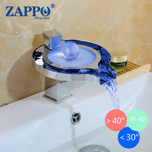 Zappo led rgb cores bacia torneira da pia cachoeira latão banheiro vessel sink toque mixer acabamento cromado torneiras de água quente e fria 2024 - compre barato