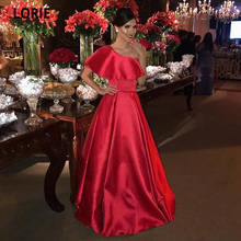 LORIE Simple Red One Shoulder A Line Prom Dresses Ruffles Top Pleat Skirt Floor Length Satin Wedding Guest Dress Plus Size 2024 - buy cheap