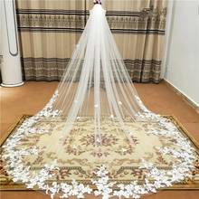 CHEAP One Layer Lace Edge Cathedral Wedding Veil With Comb White Ivory Long Bridal Veils 2021 Wedding Accessories voile mariage 2024 - buy cheap