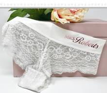 Calcinha nupcial do laço do casamento do costume todo o texto original, nome personalizado noiva do casamento breve sra. calcinha do laço lingerie 2024 - compre barato