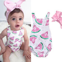 Summer Cute Baby Girls Romper Jumpsuit Headband Watermelon Printed Outfits Sunsuit Set New 0-24M Children Kids Clothes Hot 2024 - buy cheap