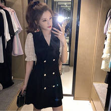 Women's Large-Size Stitching Fake Two-Piece Dress Summer New Black Dress Woman Dress Vestido De Mujer Femme Robe 2024 - buy cheap