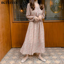 BGTEEVER Floral Print Long A-line Dress Women Chiffon Elastic Waist Female Party Dress Vintage Full Sleeve Vestidos Femme 2019 2024 - buy cheap