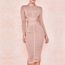 2020 Sexy Women's Bandage Dress Winter Turtleneck Slim Long Sleeve Tight Dress Nude Club Celebrity Party Dress Vestidos 2024 - buy cheap