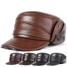 Natural Genuine Leather Caps For Men Winter Bomber Hats Fur Warm Earmuff Hat Men's Anti-cold Brands Cowhide Leather Cap New 2024 - buy cheap
