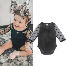 Ropa de moda para bebés y niñas, Pelele con lazo de terciopelo de manga larga con lunares, trajes de Otoño de 0 a 18M 2024 - compra barato