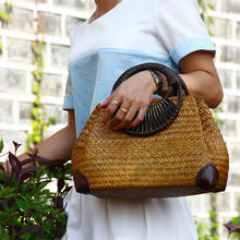 Fashion women's hand bag f Thai version of the straw bag retro vase vine bag travel beach bag bamboo wood handle handbag 2024 - buy cheap