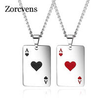 ZORCVENS Men Statement Poker Pendant Necklace Red Black Silver Color Stainless Steel Fashion Jewelry Gift 2024 - buy cheap