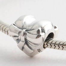 Autêntico s925 miçanga amor coração laço amuleto feminino pulseira bracelete personalizável joias faça você mesmo 2024 - compre barato