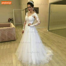 Graceful Boho Beach White Wedding Dresses Long Sleeves O Neck Tulle Lace Appliqued Ivory Wedding Gowns Floor Length Bridal Dress 2024 - buy cheap