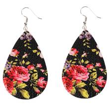 NEW Bohemian Women Earrings Floral Pattern Teardrop Dangle Faux Leather Hook Earrings Jewelry Woman's accesories Earrings Woman 2024 - buy cheap