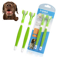 Escova de dentes para animais de estimação, kit de creme dental com três lados, escova para cães, mal hálito, tártaro, cuidados com os dentes, cães, gatos, boca, escova de dentes 2024 - compre barato