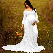 Pregnancy Long Flare Sleeve Lace Maternity Wedding Dress Fancy Photo Shoot V-Neck Maxi Gown  Photography Pregnant Women Clothes 2024 - buy cheap