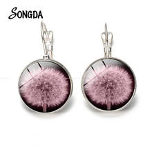 Lovely Pink Dandelion Flowers Earring Natural Plant Art Pictures Crystal French Hook Earrings Bronze Plated Jewelry Gifts 2024 - buy cheap