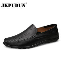 JKPUDUN Italian Mens Shoes Casual Luxury Brand Summer Men Loafers Genuine Leather Moccasins Comfy Breathable Slip On Boat Shoes 2024 - buy cheap