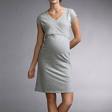 Vestido de maternidad para mujer, vestido gris liso con encaje para madres, vestido informal para bebés lactantes, vestido de noche de maternidad 2024 - compra barato