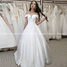 Vestido de noiva feminino branco feito sob encomenda, vestido de cetim longo, elegante, simples, linha a, 2021 2024 - compre barato
