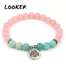LOOKER Om Buddha Lotus Bracelet for Women Rose Quartzs Pink Beaded Wrist Yoga Buddha Amazonite Bracelet Pink Stone Bracelet 2024 - buy cheap