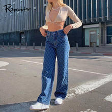 Rapcopter xadrez impresso jeans y2k azul denim calças bolsos com zíper carga calças femininas retro streetwear jeans coreano 90s calças de brim quentes 2024 - compre barato