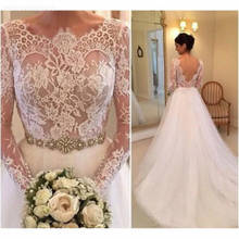 Illusion Lace Wedding Dress Long Sleeve Backless Sheer A-Line Lace 2022 Bridal Gown Vintage Court Train Wedding Gowns 2024 - buy cheap