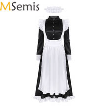 Womens Female Maid Cosplay Costume Outfit Halloween Clubwear Female Front Button Down Fancy Dress with Apron and Headpiece 2024 - buy cheap
