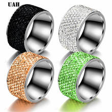 UAH High Quality Punk Rock Stainless Steel Black Ring Men  Green Crystal Ring For Women Wedding Ring Jewelry  7 8 9 10 11 12 2024 - buy cheap