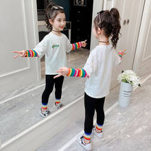 Baby Girls Spring Autumn Cute Rainbow Color Striped Suit 2020 Fashion New Leggings Halloween Two Piece Outfits Beauty Clothing 2024 - buy cheap