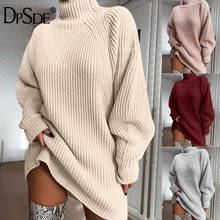 DPSDE 2020 winter women street casual girl style short sweater dresses long sleeve high collar pure color mini short dress 2024 - buy cheap