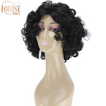 Louise-Peluca de cabello rizado con corte bob, peinados negros, corte de pelo corto, color negro 2024 - compra barato