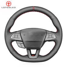 LQTENLEO Black Genuine Leather Car Steering Wheel Cover For Ford Focus (RS | ST | ST-Line) Kuga (ST-Line) Ecosport (ST-Line) 2024 - buy cheap
