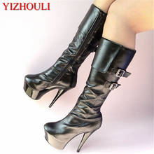 15cm Ultra High Heels Boots Medium-Leg Double Hasp Women's Platform Boots Shoes 6 Inch Sexy Knee High Boots Motorcycle Boots 2024 - buy cheap