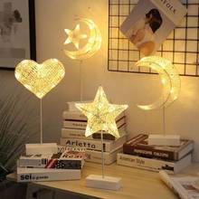 Lámpara LED de noche con forma de Luna y estrella de Navidad, luz de mesa de ratán para dormitorio, decoración del hogar, 1 ud. 2024 - compra barato