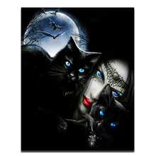 DIY diamond painting cross stitch Black cat and woman  diamond full mosaic diamond embroidery full square round drill handmade 2024 - buy cheap