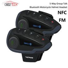 VNETPHONE V8 Bluetooth-совместимый Интерком шлем 5-сторонний групповой разговор Мотоцикл Интерком NFC дистанционное управление полный дуплекс FM-радио 2024 - купить недорого