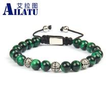 Ailatu New 8mm Green Tiger Eye Stone Beads Cross Macrame Bracelets Top Quality Jewelry Free Logo Service 2024 - buy cheap