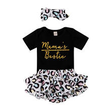 Conjunto casual de macacão estampado para bebês meninas, roupas de verão com 3 peças, macacão plissado de leopardo, shorts, laço, casual 2024 - compre barato