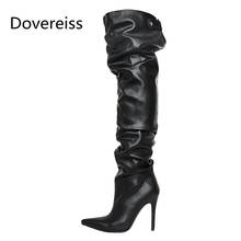 Dovereiss/Модная женская обувь Новые Элегантные зимние сапоги выше колена с острым носком на высоком каблуке в сдержанном стиле для зрелых женщин; Размеры 33-48 2024 - купить недорого