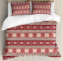 Conjunto de edredom nórdico, 3 peças de cama estilo nórdico, clássico escandinavo, padrão geométrico coral e branco 2024 - compre barato