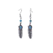 LosoDo Earrings fashion jewelry 2021 new style Bohemian Retro ethnic style Miao Silver Leaf turquoise Shape Earrings for women 2024 - buy cheap