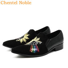 Chentel Suede Loafers Men Casual Shoes Bling Embroidery Pattern Fashion Flats Bottoms Leather Dress Shoes Men Slip-On Black 2024 - buy cheap