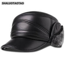 SHALUOTAOTAO Men's Flat Cap Genuine Leather Hat Trend Quality Sheepskin Military Hats Thicken Thermal Velvet Earmuffs Brand Caps 2024 - buy cheap