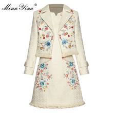 MoaaYina-Conjunto de diseñador de moda para mujer, vestido bordado de flores + chaqueta de manga larga con doble botonadura, conjunto de dos piezas para primavera y otoño 2024 - compra barato