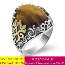 Handmade 925 Sterling Silver Mens Ring With Natural Tiger Eye Stone Oxidized Silver Ring Turkish men's Fashion Jewelry 2024 - buy cheap